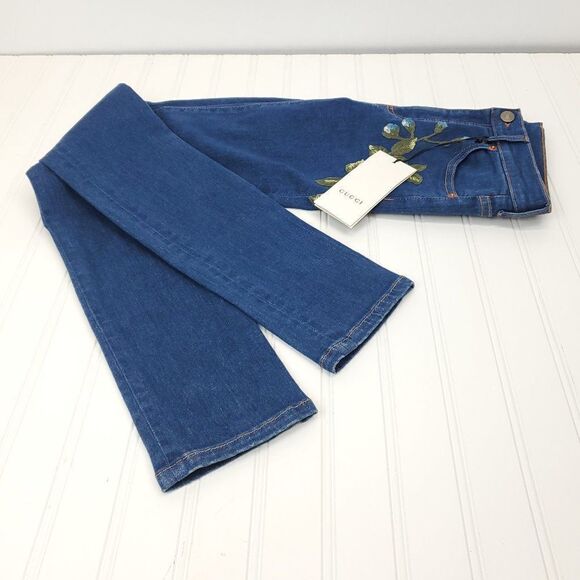 Gucci Floral Bloom Embroidered Stretch Denim Jeans in Blue I-0222a16 - Picture 10 of 16